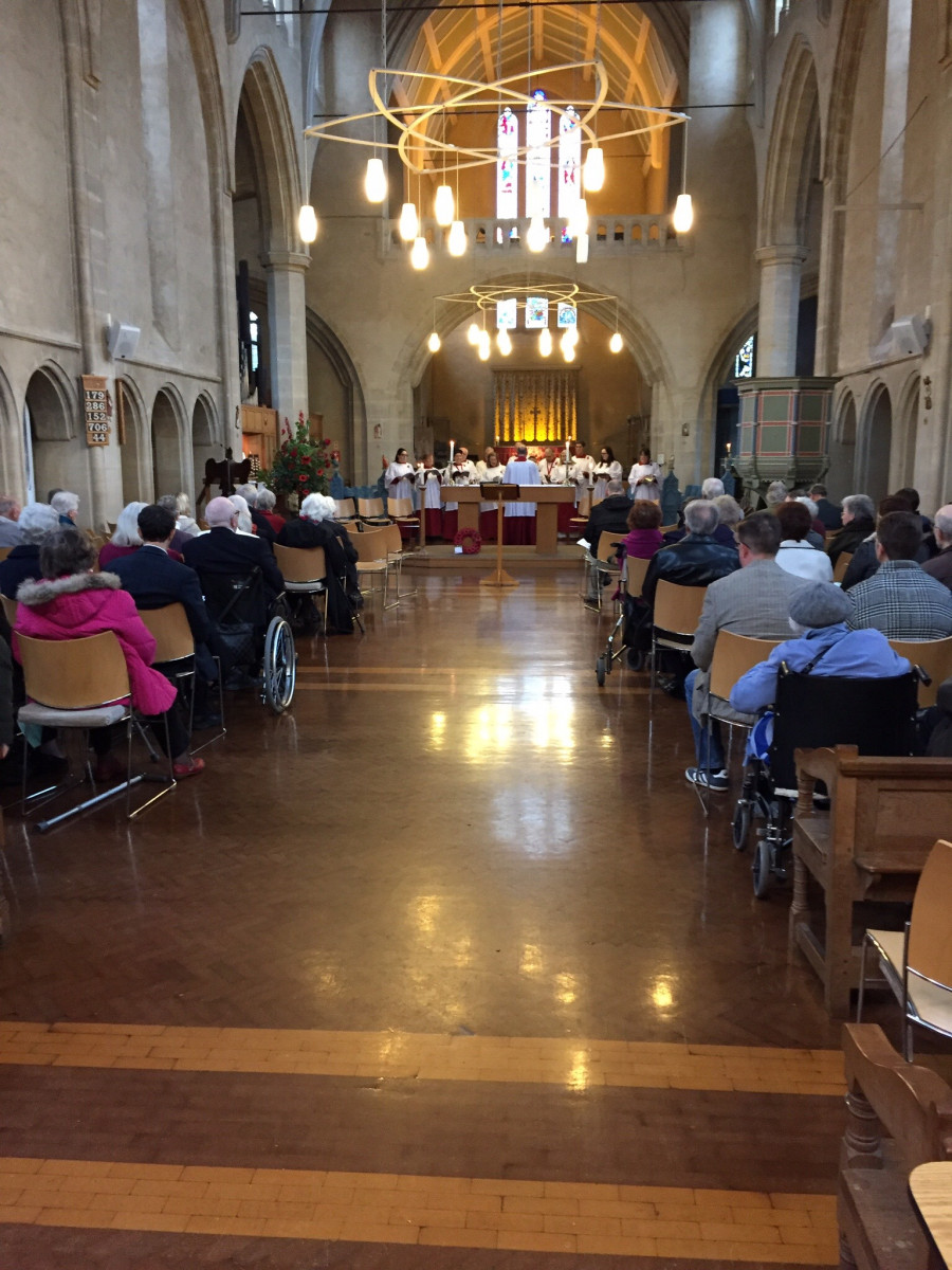 Inside church during Sunday worship