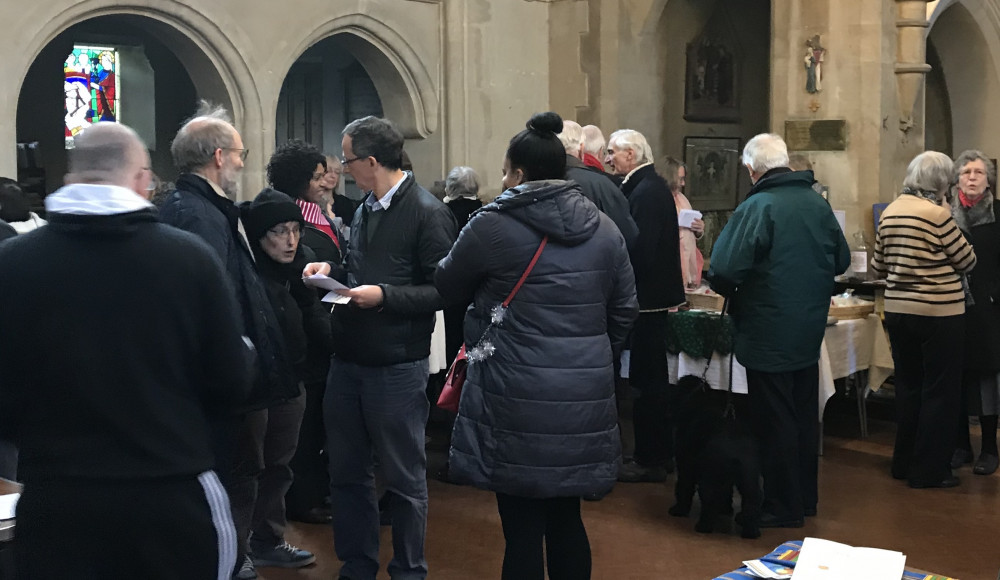 People chatting after the service